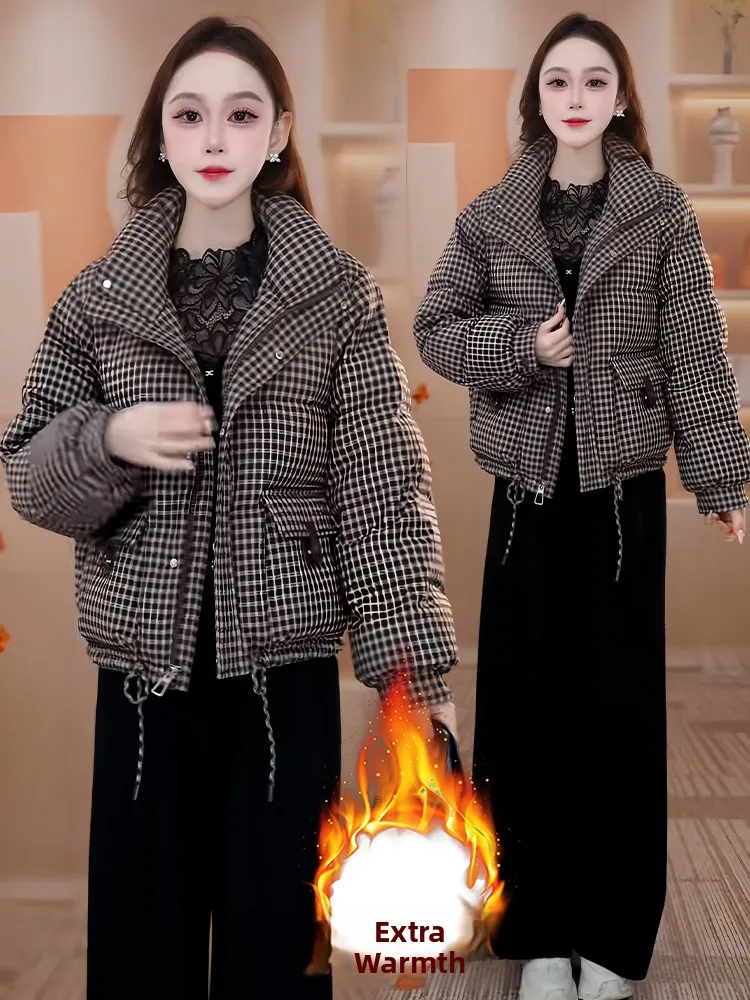 

Trendy Spliced Fce Lined Thiened Winter Jaet for Women Korean Sle Commute ort Coat Street Sle No Hat Design