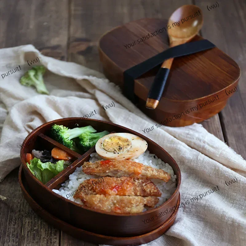 Wooden Lunch Box Picnic Japanese Bento Box Cutlery Set for Elementary School Students Round Square