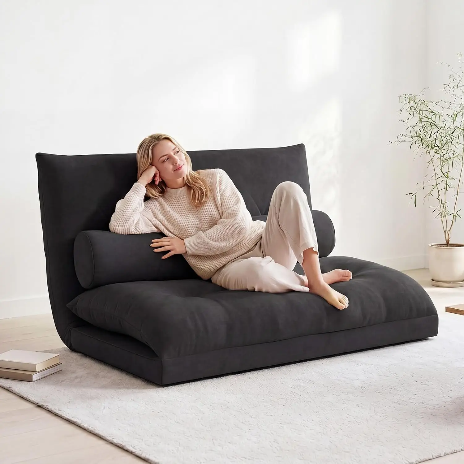 Adjustable Floor Sofa Couch with 2 Pillows, Multi-Functional 6-Position Foldable Lazy Sofa Sleeper Bed,, Customized