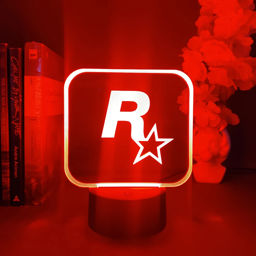 Grand Theft Auto V Game LOGO Rockstar 3D LED Neon Night Light Bedroom Bedside Decoration Birthday Gift for Friend Fans Lava Lamp