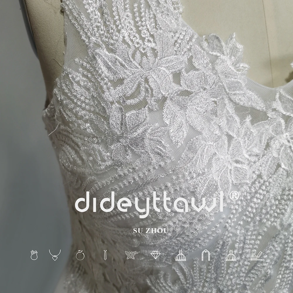 DIDEYTTAWL Boho V-neck Appliques A-LINE Floor Length Chiffon Wedding Dress Sexy Backless Floor Length Bridal Gown