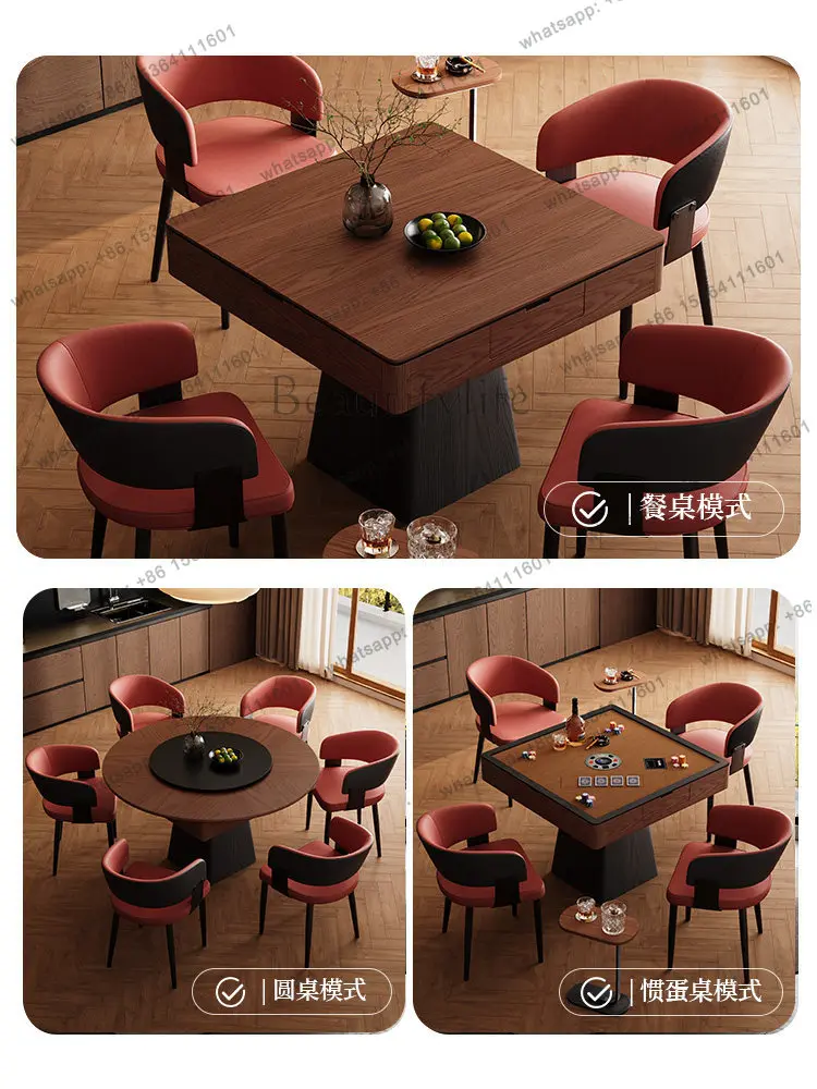 Medieval solid wood egg table dual-purpose multi-functional mahjong table with turntable