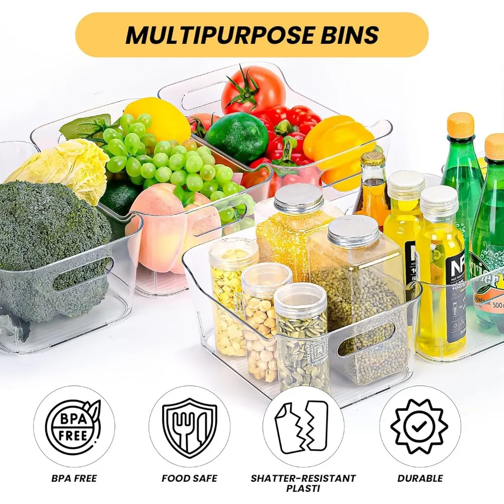 Contenedores de almacenamiento de plástico transparente, juego de 12, contenedores de organización y almacenamiento multiusos para despensa, gabinete, refrigerador, congelador,