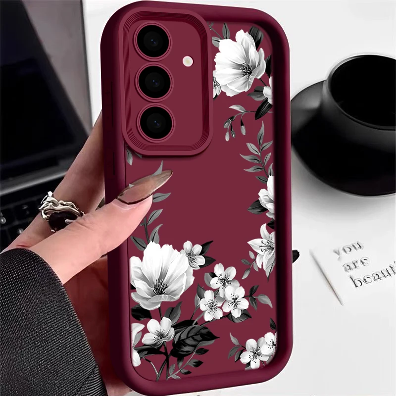 Black-white Flower Case For Samsung Galaxy S25 S24 S23 S22 Ultra S21 S20 FE A14 A15 A16 A25 A26 A34 A35 A36 A54 A55 A56 5G Capa - náhled 2