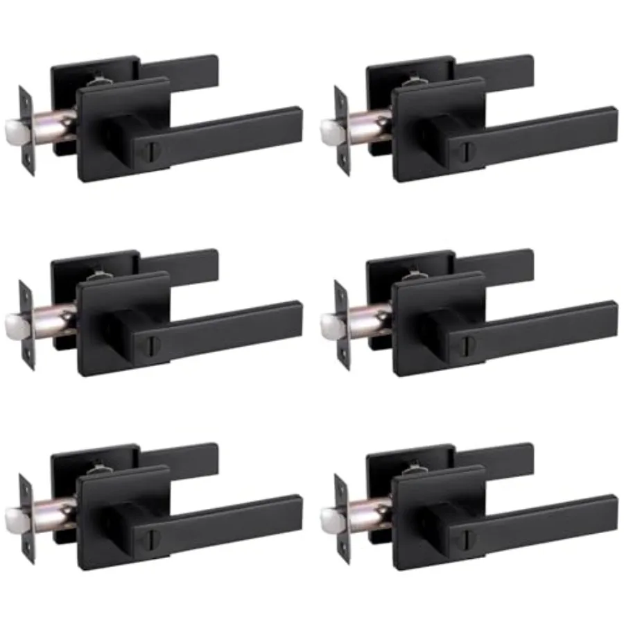 

Privacy Door Handle Keyless No Key with Lock Set, Heavy Duty Reversible Interior Door Lever for Bedroom Bathroom, Square Door L