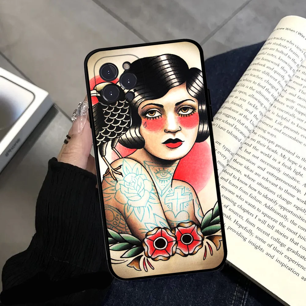 Old School Tattoo Phone Case Silicone Soft for iphone 15 14 13 12 11 Pro Mini XS MAX 8 7 6 Plus X XS XR Cover