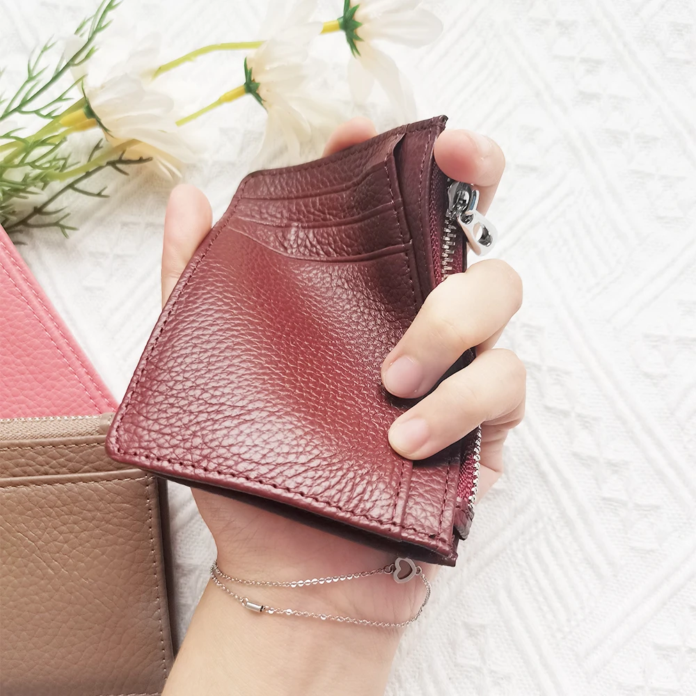 Personalisierter Luxus-Kartenhalter mit Reißverschluss aus echtem Leder, modische Geldbörse, lässige Visitenkartenmappe für Damen, Großhandel. – Detail 11