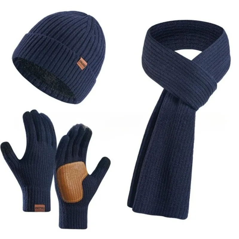 Foreign Trade New European American Cross-border Amazon Winter Women's Wool Hat Scarf Gloves Leather Non-slip Three-piece Set