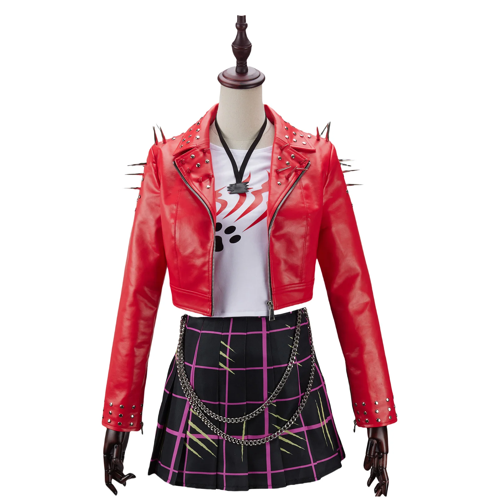 

Toralei Stripe Cosplay Costume for Women Red Jacket Sweater Skirt with Belt Hand Jewelry Girls Outfit Halloween Costume