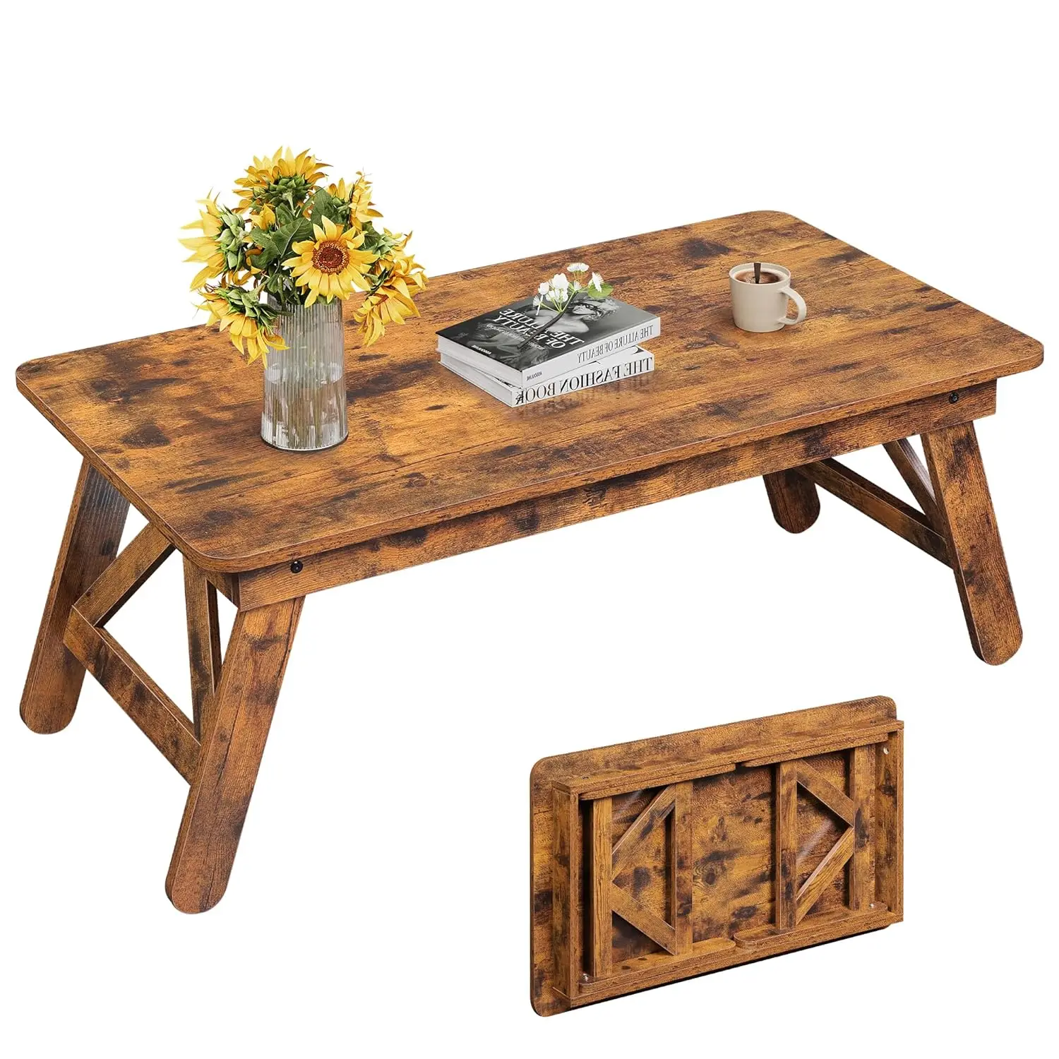

Folding Coffee Table, Portable Small Coffee Table with No Assembly Needed for Living Room, Floor Table for Small Space (Rustic B