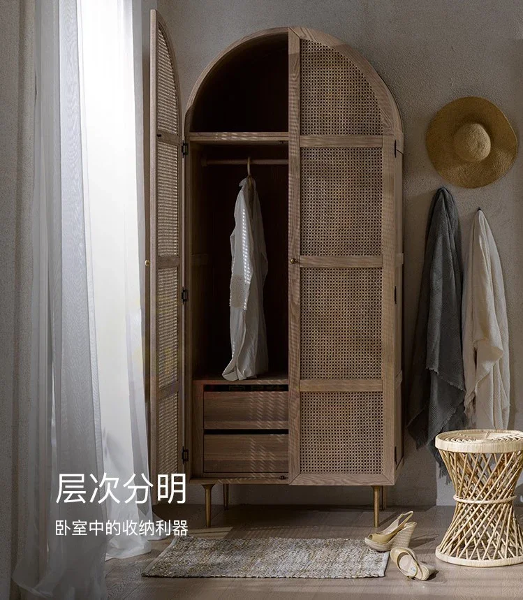 Japanese creative wardrobe, modern simple rattan double-door wardrobe, Nordic