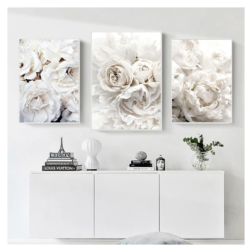 Peony Rose White Flowers Garden Nordic Posters And Prints Wall Pictures For Living Room Decor Wall Art Canvas Painting Bloom