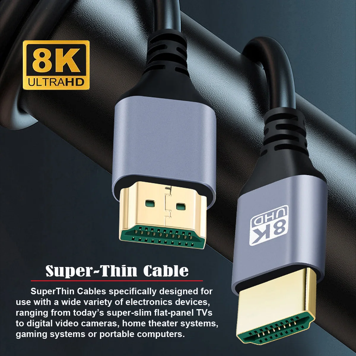 HD 2.1 Standard Cable 0.5m, 8K60Hz 4K120Hz 48Gbps EARC ARC HDCP Ultra-thin High Speed HDR UHD for HDTV Laptop Projector PS4 PS5