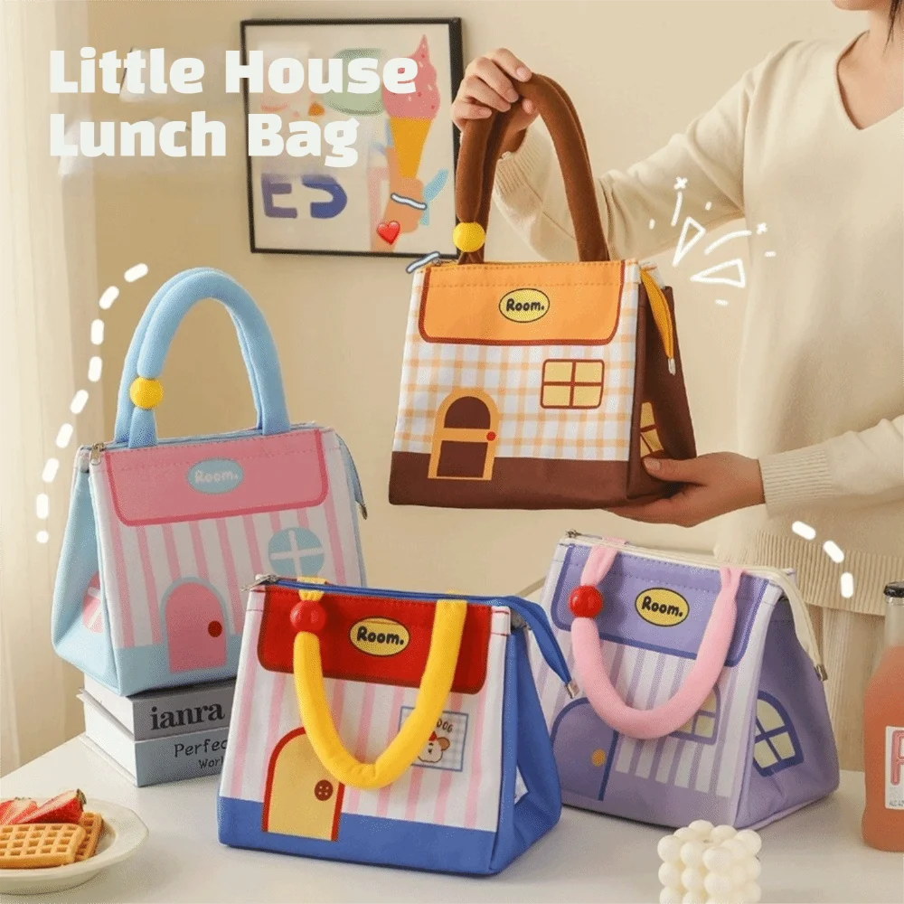 House Shaped Cartoon Insulated Lunch Bag Waterproof Leakproof Lunch Tote Bag Lightweight Portable Food Carrier Handbag Picnic