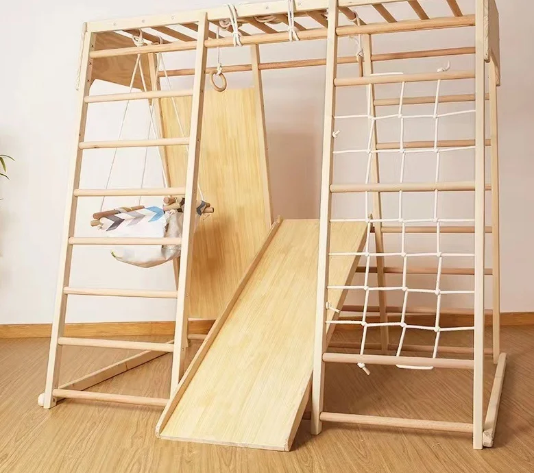 Climbing frame children's indoor small assembly solid wood swing rings playground shopping mall climbing slide