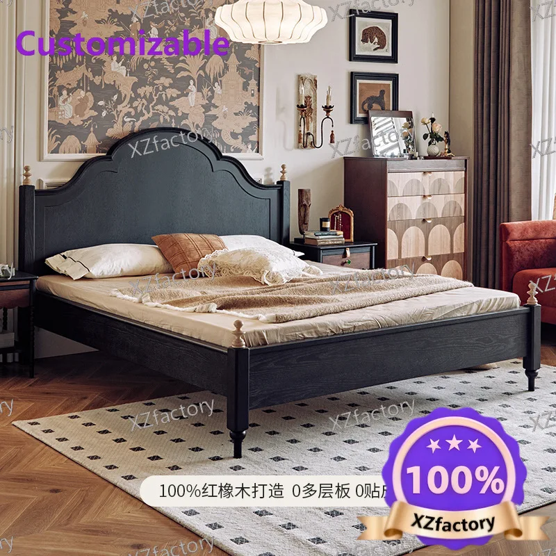 Factory Direct 2026 Top RatedSolid wood black master bedroom double 1.8 meters red oak solid wood princess bed