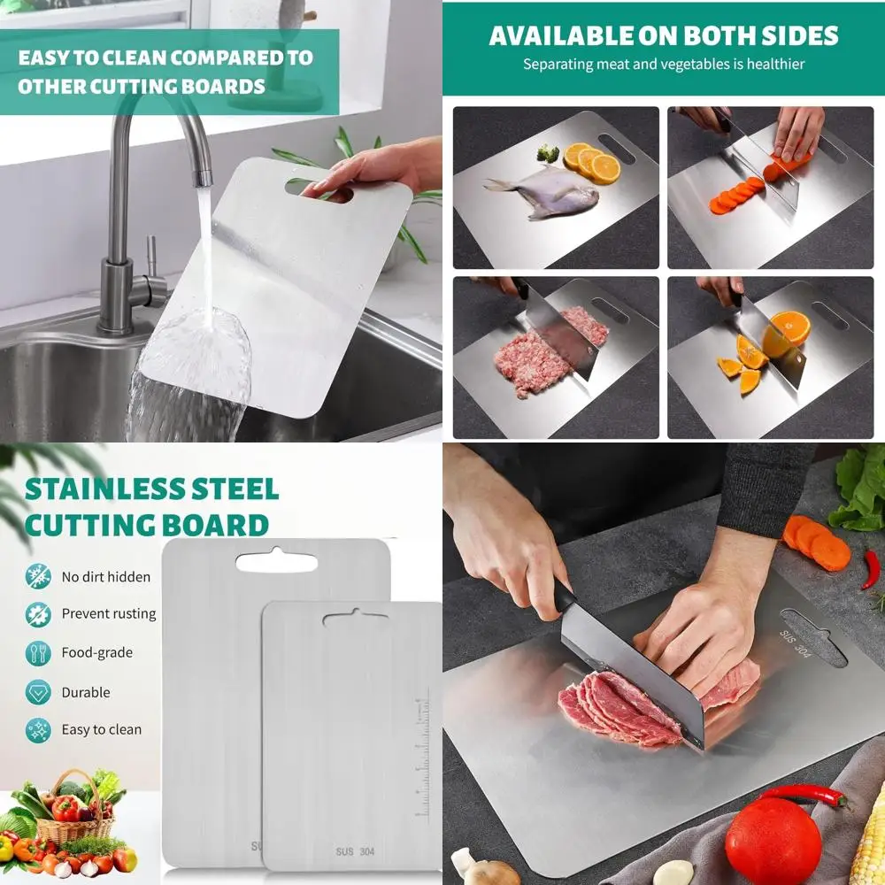 

Set of 2 Stainless Steel Chopping Boards, SUS 304, Ideal for Kitchen Use, Meat, Vegetables, Fruits, Baby Food - Dishwasher Safe,