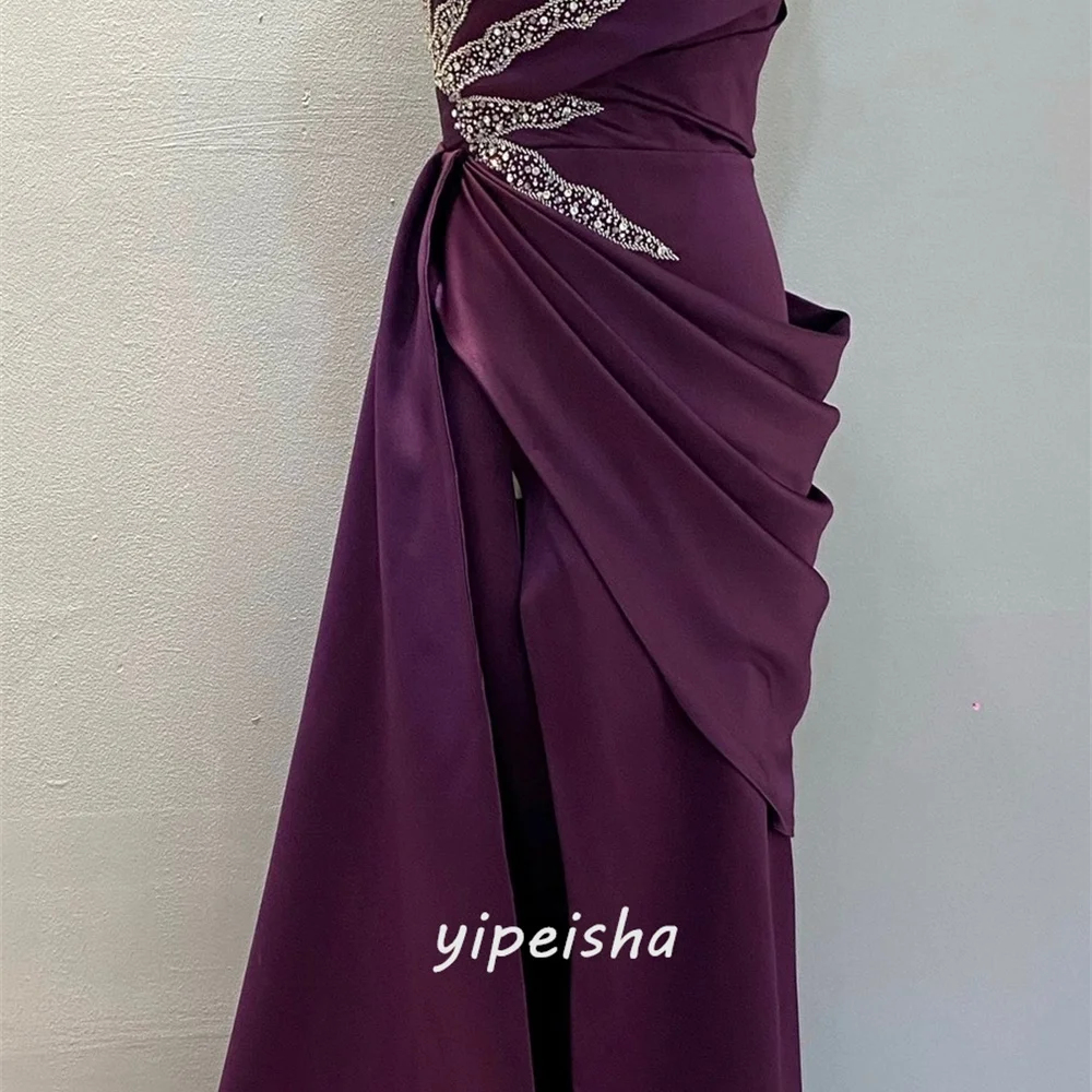 Bella Customized Purple Slanted Shoulders robes de soirée Side Slit Glitter Evening Dresses Floor-Length Prom Wedding Dress 2024