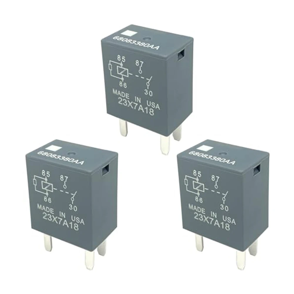 

Set of Three High Performance Automotive Relays Model Number 68083380AA Rated at 12VDC and Maximum Current of 35A