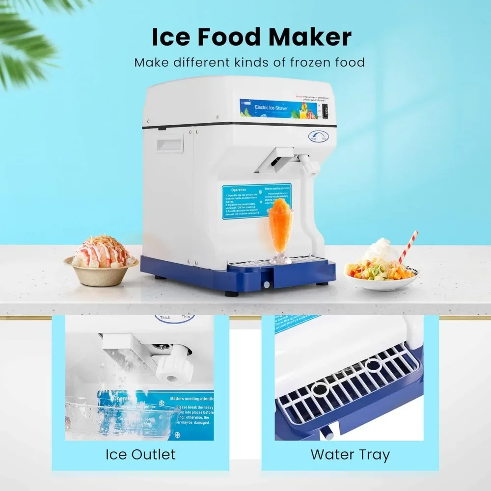 Electric Ice Crusher Shaver Snow Cone Maker Machine 265lbs/hr for Home and Commercial Use Blue