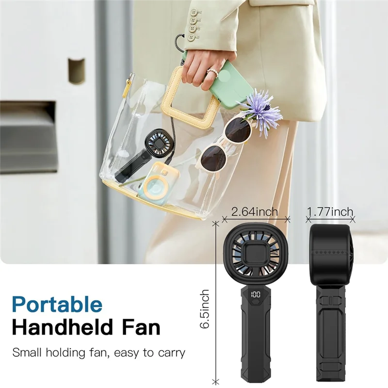 Портативный ручной вентилятор ABBK, персональный вентилятор с цифровым дисплеем, 3 скорости ветра, аккумулятор 3000 мАч, перезаряжаемый через USB