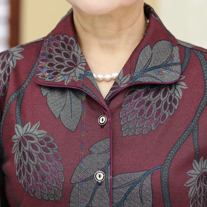 Autumn Outfit Set Long Sve Old Lady Clothes 60 Years Old Women's Faion Casual Loose Sle Outerwear Bird Flower Pattern