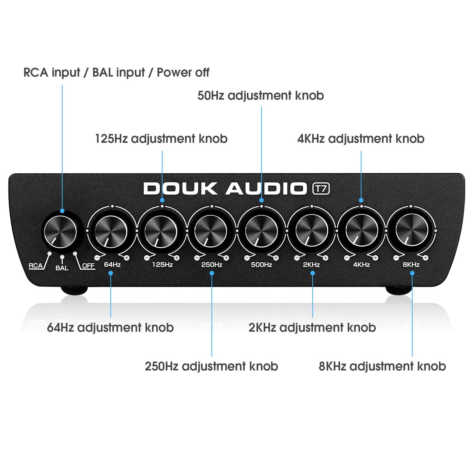 Douk Audio T7 7-Band-Equalizer symmetrischer XLR/RCA-Vorverstärker für Heim verstärker – Detail 2