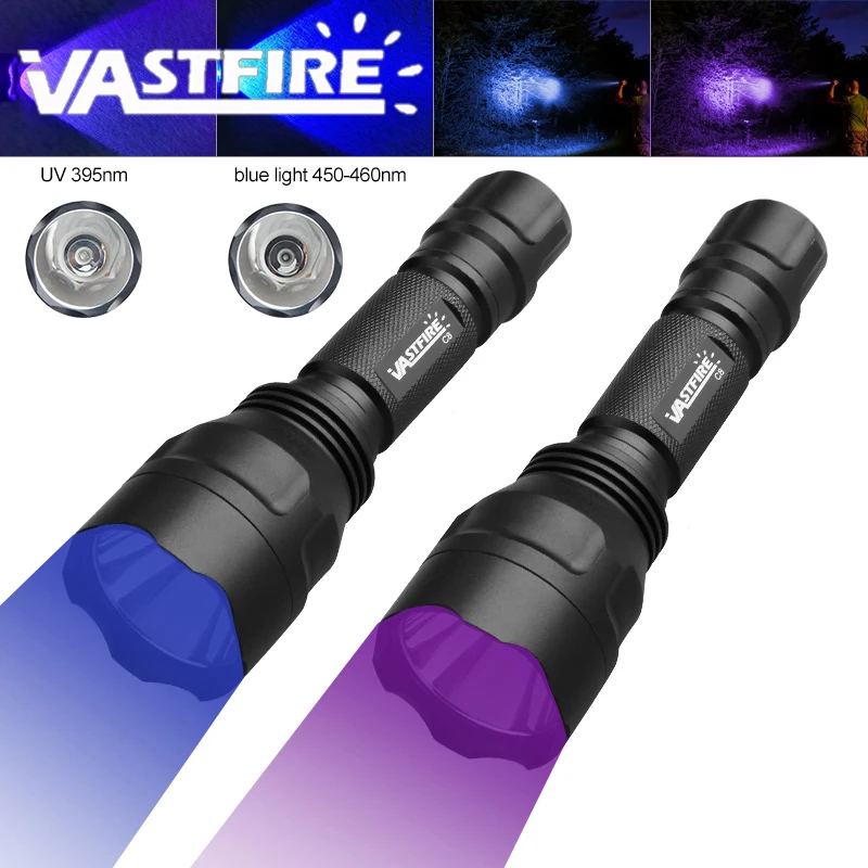 Blue/395nm UV Flashlight Ultraviolet Adhesive Curing Torch Cat Dog Pets Urine Tinea Marker Money Ore Light With Battery Charger