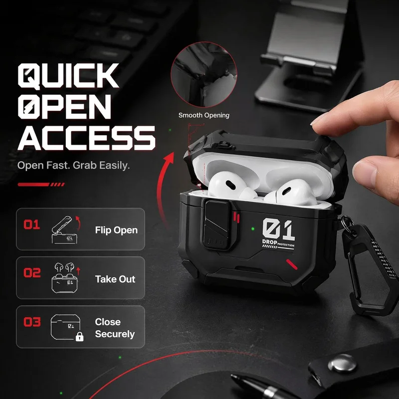 2026 for Men AirPod 5 Magsafe Case with Phone Stand&Cleaning Kit Automatic Switch Lock  For AirPods 4/5/ Pro 2/Pro 3 Armor Case