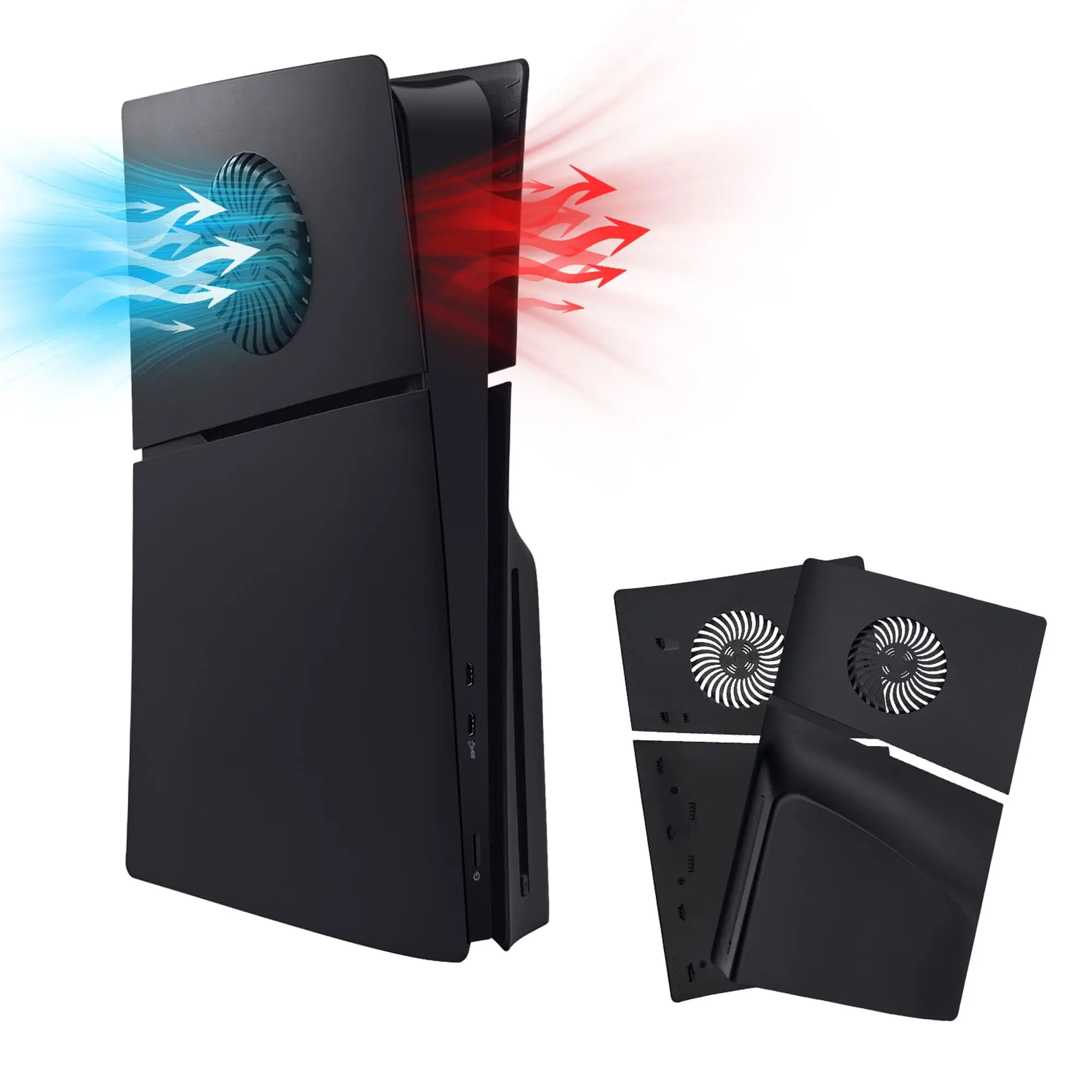 Frontplatten für PS5 Slim Disc Edition, Kratzfeste Ersatzabdeckungen mit Kühlöffnungen, Schwarz
