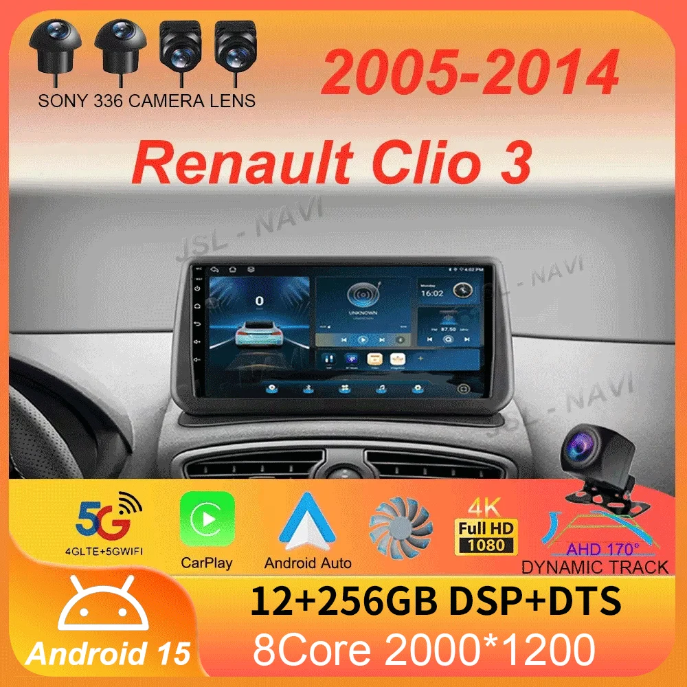

Android15 Carplay For Renault Clio 3 Clio3 2005 2006 2007 2008 2009 - 2014 Multimedia Car Radio Player Video WIFI+4G DSP Stereo