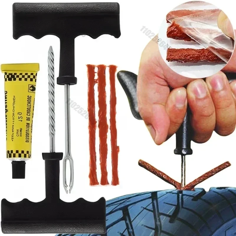 Car tire repair kit with rubber strip tubeless tire puncture stud setting tool Motorcycle car repair accessories