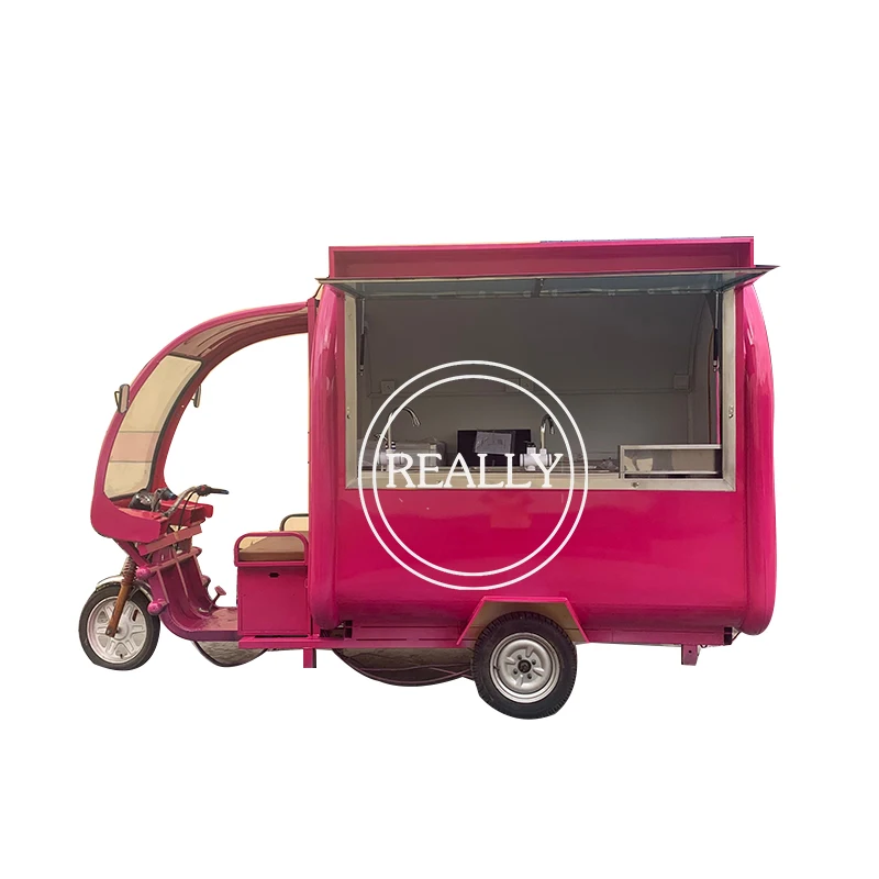 Red Color Mobile Adult Electric Tricycle Catering Trailer With Equipment Ice Cream Coffee Hot Dog Food Cart for Sale