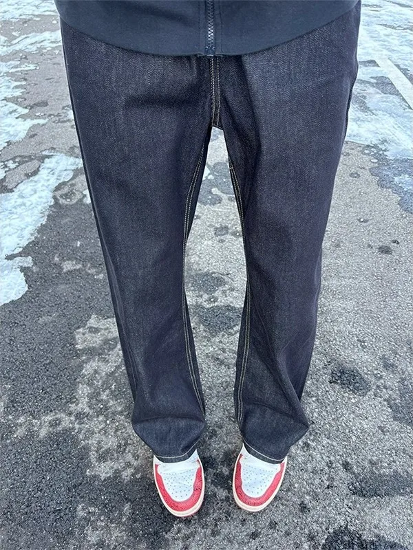 

Blue Fce Lined Slim Straight Cleanfit Original Jeans Men's Winter Trousers American High Street Micro Flared Pants