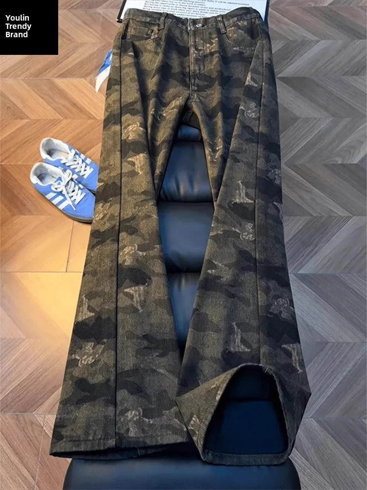 

Мужские зимние джинсы-клеш в американском камуфляжном стиле, ретро, прямые, для работы, Cleanfit