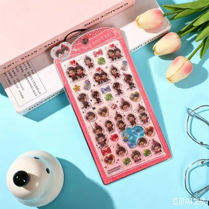 Cute Meng Qiqi 3D Solid Relief Crystal Ledger DIY Decorative Stickers Gift