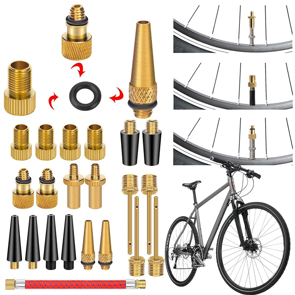 21Pcs Bicycle Valve Adapter Set Aluminum Alloy Tire Valve Adapter Presta Schrader Valve Adapter Inflator Pump Accessory