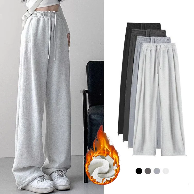 Winter Damen Thermo-Fleecehose mit hoher Taille, weite Plüschhose für Mädchen, modische warme Samthose für Damen.