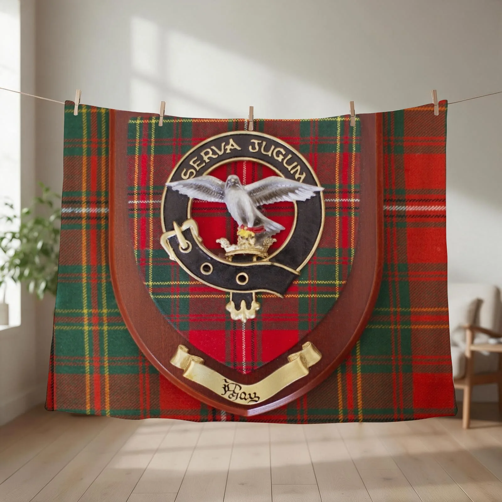 Real Clan Hay Crest on Kilt - Ancient Hay Tartan Throw Blanket cosplay anime warm winter Retros Hairys Blankets