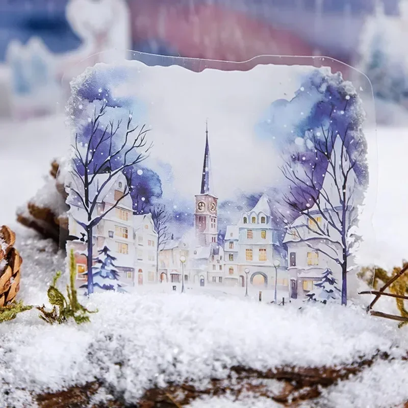 10Sheets PET Supplies winter snow Adhesives rhyme landscape handbook decorative material Stickers Stationery Scrapbook 125*105mm