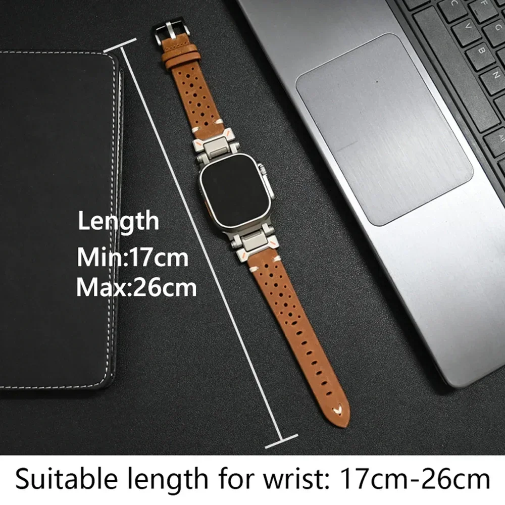 Leather Strap for Apple Watch Ultra 49mm 45mm 42 44mm Luxury Men Band for iWatch se 6 5 4 Series 9 8 7 ultra 2 Bracelet Correa