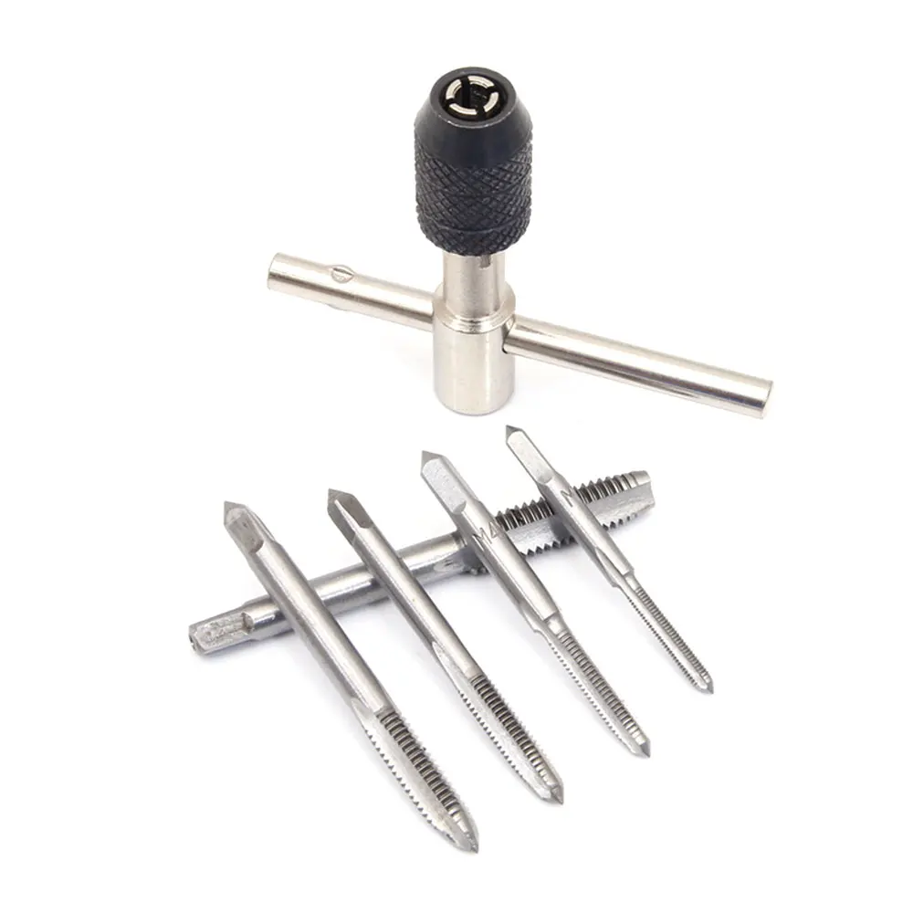 6Pcs Metric Thread Tap Drill Machine Screw Thread Plug Tap Drill Set Hand Tools M3 M4 M5 M6 M8 With T-type Wrench