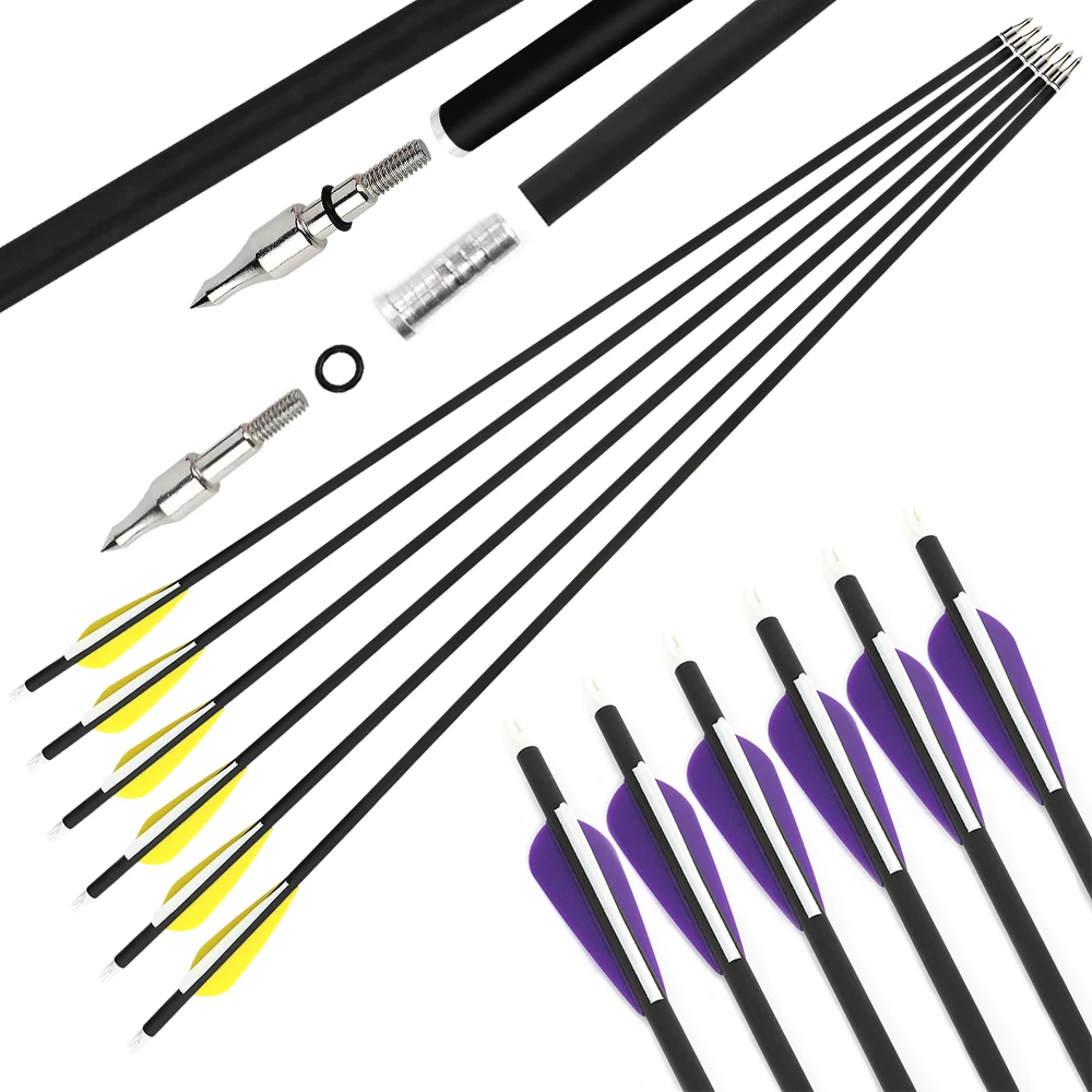 

6/12pcs Spine500 31.6inch Archery Mixed Carbon Arrow with 3inch Rubber Feathers ID6.2mm OD7.8mm Hunting Bow Accessories