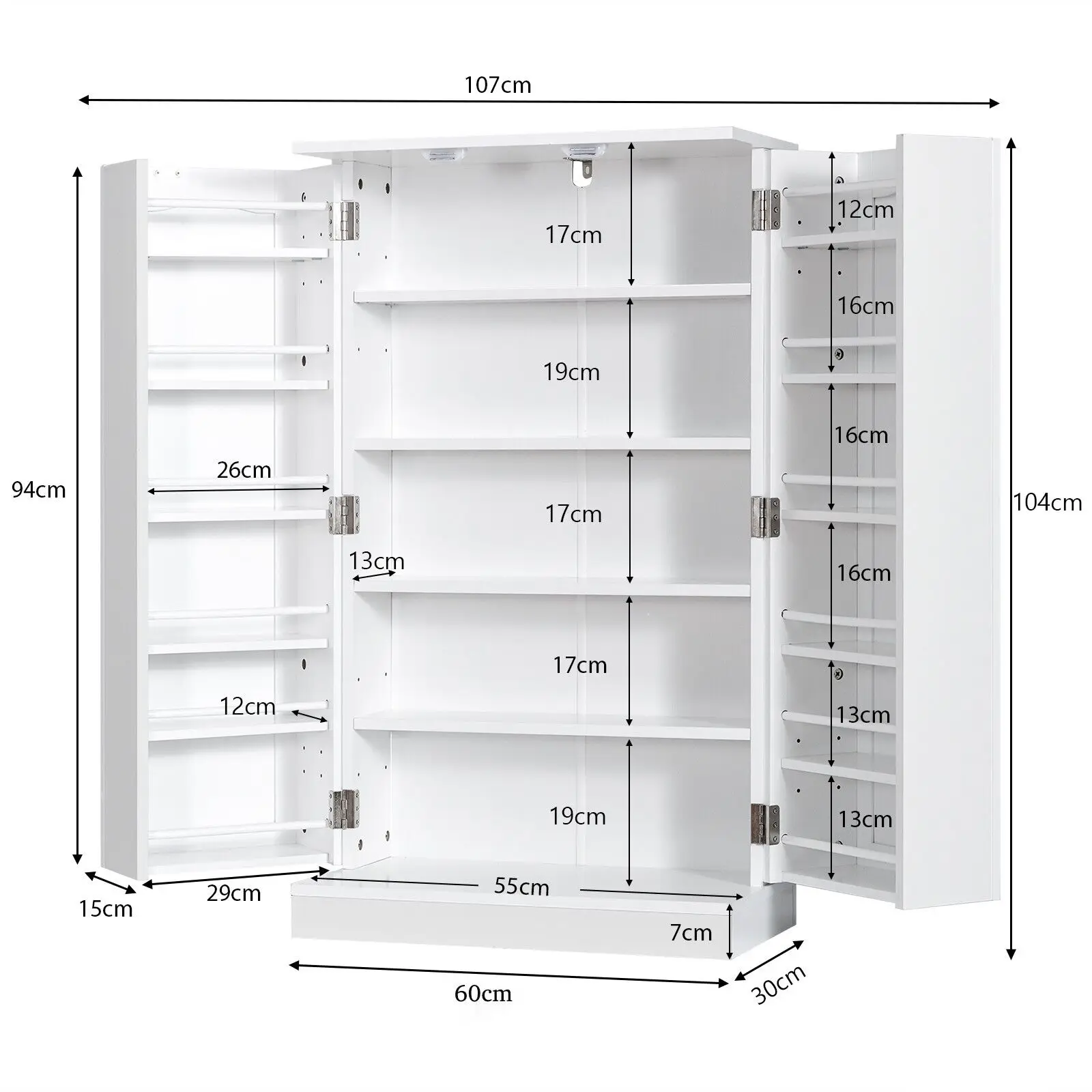 GOFLAME 17-Tier Wooden Storage Cabinet Cupboard Organizer Sideboard w/Adjustable Shelves