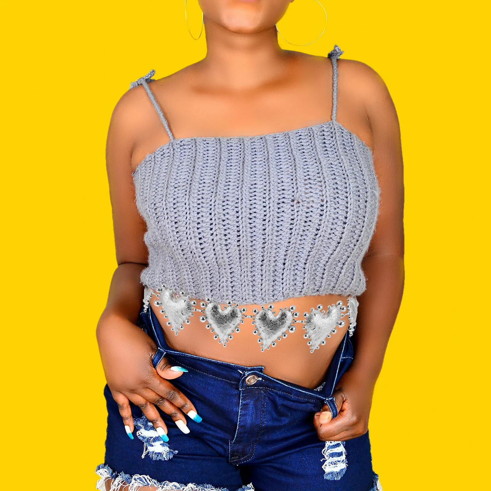 Sofisticato catena in vita a cuore Gioielli in metallo durevoli Stile versatile Abiti da festa per appuntamenti Gonne Pantaloni a vita alta