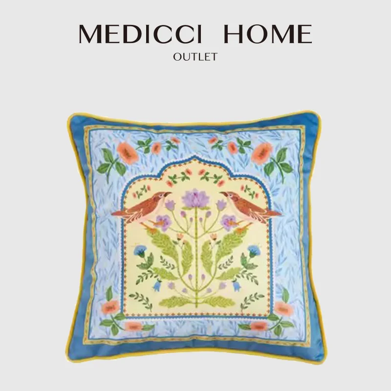 Medicci Home Southern France Style Cushion Covers Spring Blossoms Vintage Birds Decorative Pillow Covers Romantic Cozy Farmhouse