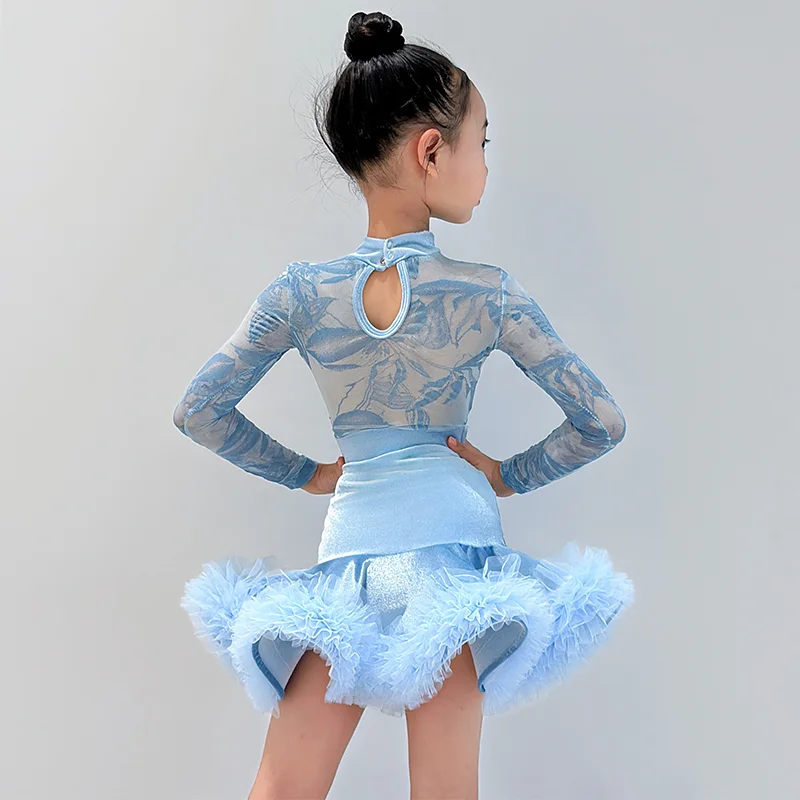 sala da ballo Maglia di velluto di pizzo vestito latino ragazza danza americana rumba cha cha samba tango costume competizione pratica usura bambini Bambino