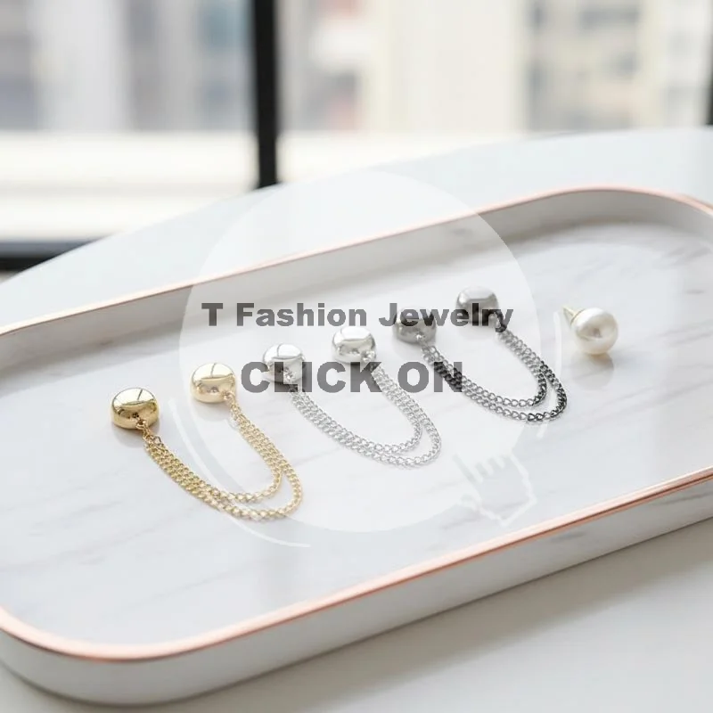 2pcs Magnetic Metal Clothing Clip Versatile Chain Button Holders for Sweater Scarf Office Business Wear