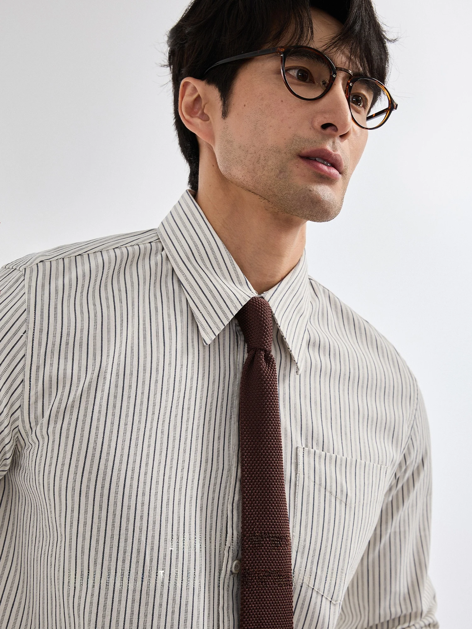 

Retro American Washed Pure Cotton Striped Men's Long Sleeve Casual Work Shirt Four Seasons Style Commute Business Shirt