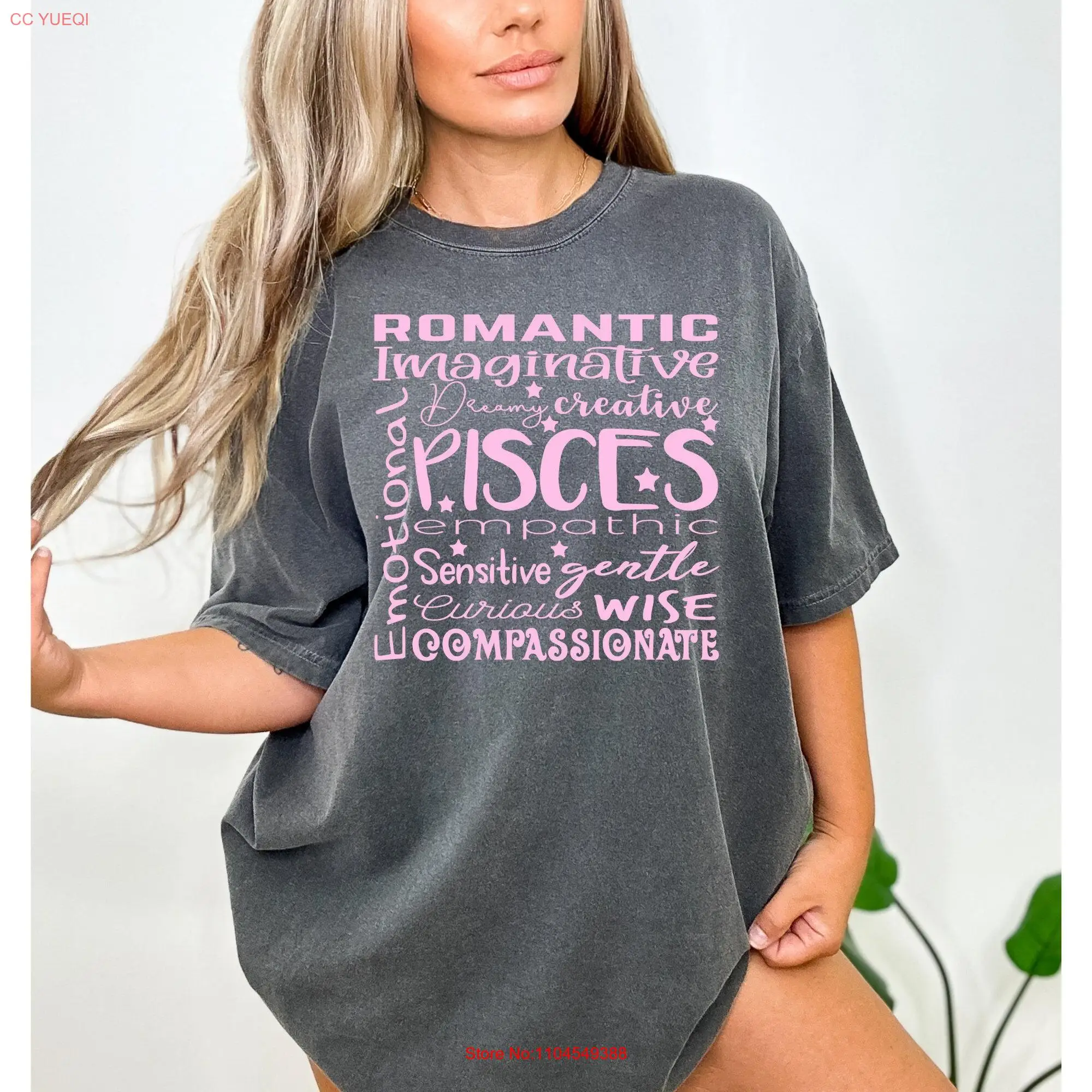 Camiseta del zodiaco de los Piscis, signo, colage de palabras, astrología para él, mangas largas o cortas